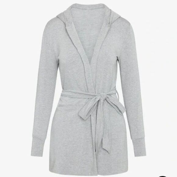 Commando Modern Lounge Size Medium Gray Hooded Belt Thumb Holes Cardigan Robe - Picture 1 of 8